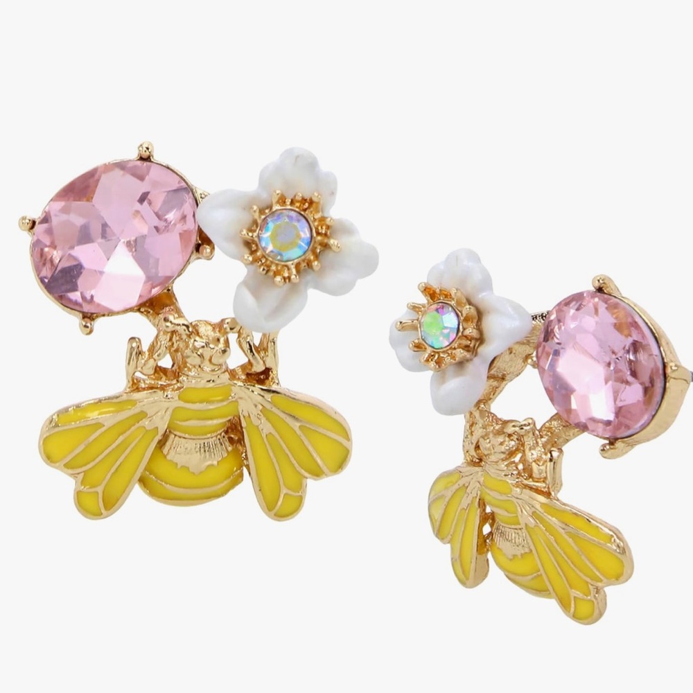 Gold and Pink Bee Earrings